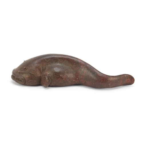 154 - Large Japanese patinated bronze catfish, impressed character marks to the underside, 10.5cm in lengt... 