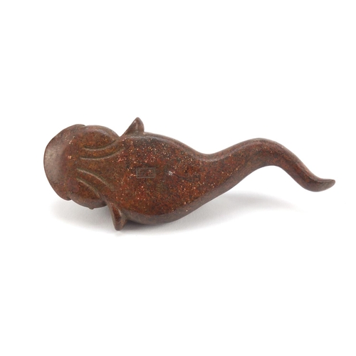 154 - Large Japanese patinated bronze catfish, impressed character marks to the underside, 10.5cm in lengt... 