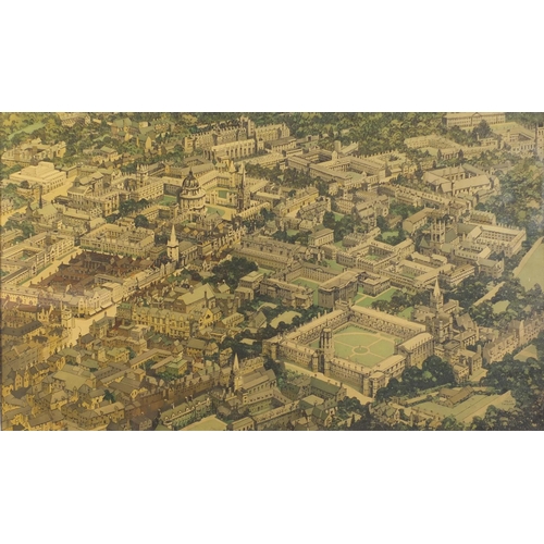 1555 - Fred Taylor - Plan of Oxford, vintage print in colour, framed and glazed, 115cm x 67.5cm