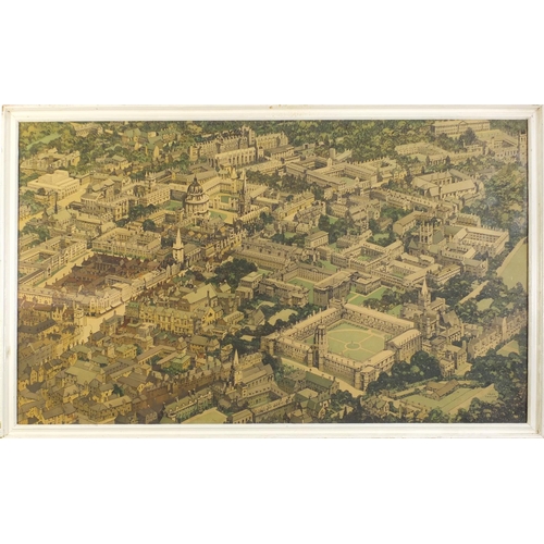 1555 - Fred Taylor - Plan of Oxford, vintage print in colour, framed and glazed, 115cm x 67.5cm