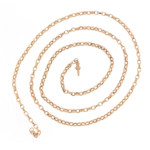 110 - 9ct rose gold belcher link necklace, 72cm in length, 14.7g