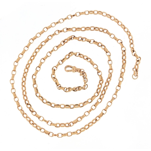 110 - 9ct rose gold belcher link necklace, 72cm in length, 14.7g