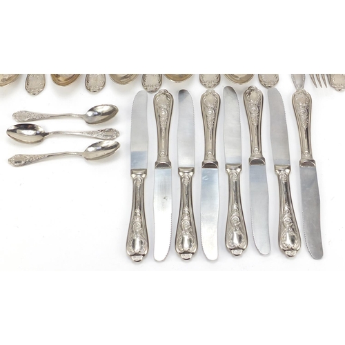 887 - German silver coloured metal cutlery, each impressed 800, the knives marked Rostfrei, the largest 31... 