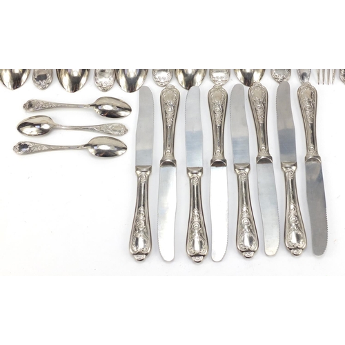 887 - German silver coloured metal cutlery, each impressed 800, the knives marked Rostfrei, the largest 31... 