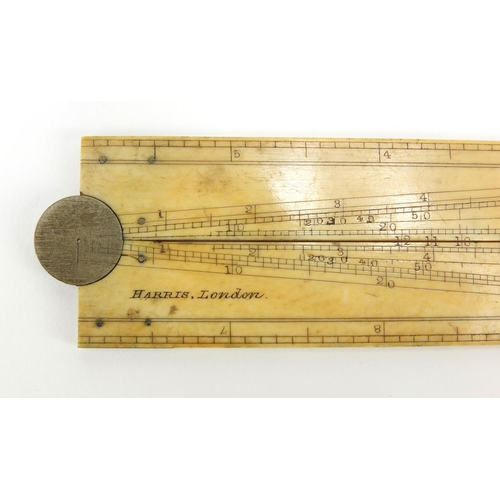 295 - Two 19th century ivory folding rules including one by Harris of London, each 16cm wide when closed