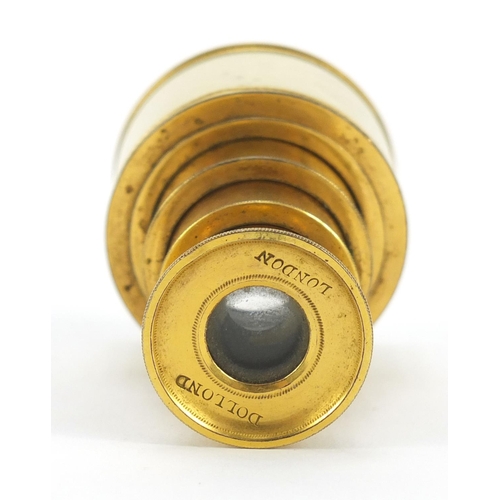 294 - Georgian gilt metal and ivory four draw monocular by Dollond of London with velvet lined leather cas... 