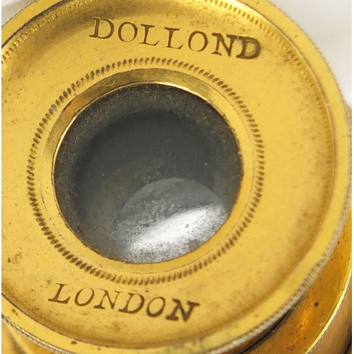 294 - Georgian gilt metal and ivory four draw monocular by Dollond of London with velvet lined leather cas... 