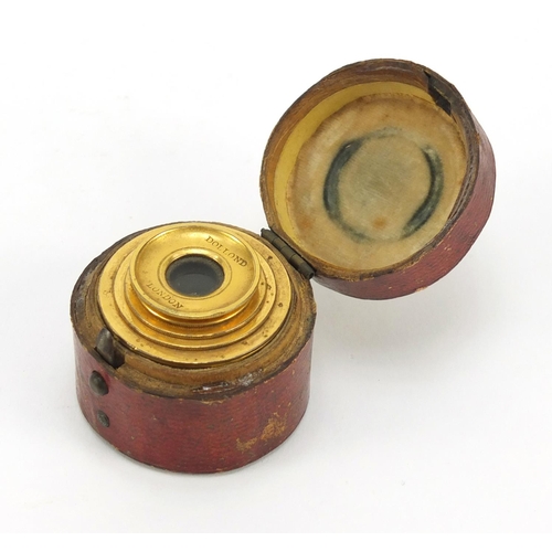 294 - Georgian gilt metal and ivory four draw monocular by Dollond of London with velvet lined leather cas... 