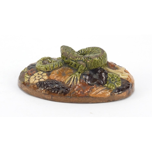 218 - 19th century stoneware lizard paperweight in the style of Martin Brothers, 12.5cm wide