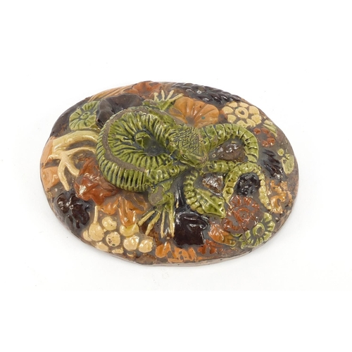 218 - 19th century stoneware lizard paperweight in the style of Martin Brothers, 12.5cm wide