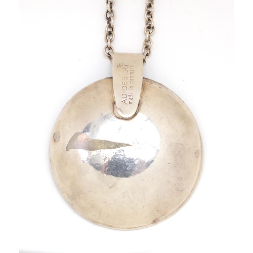 227 - Modernist Danish silver plated pendant on chain by AD Design, the pendant 7cm high