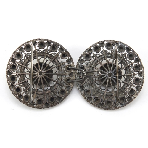 419 - Dutch silver flower head two piece buckle, 10.5cm wide, 43.3g