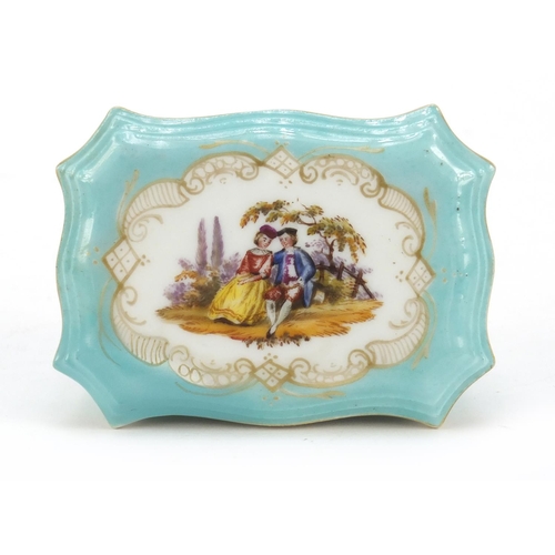 466 - 19th century Meissen porcelain box and cover hand painted with two lovers, blue crossed sword marks ... 