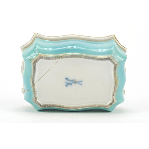 466 - 19th century Meissen porcelain box and cover hand painted with two lovers, blue crossed sword marks ... 