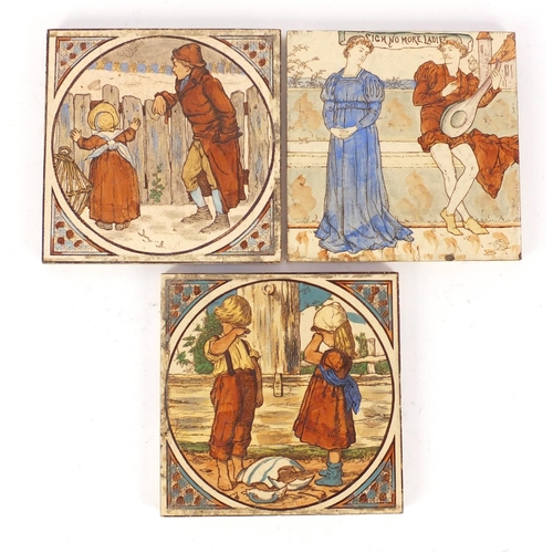 217 - Two Arts & Crafts tiles by George Wooliscroft and one other, each approximately 15.5cm x 15.5cm