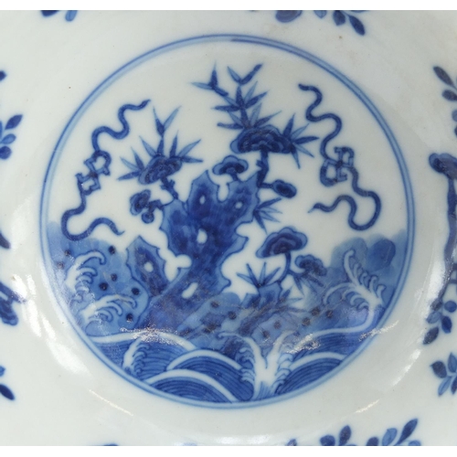 10 - Chinese porcelain yellow ground bowl with blue and white interior, the exterior hand painted in the ... 