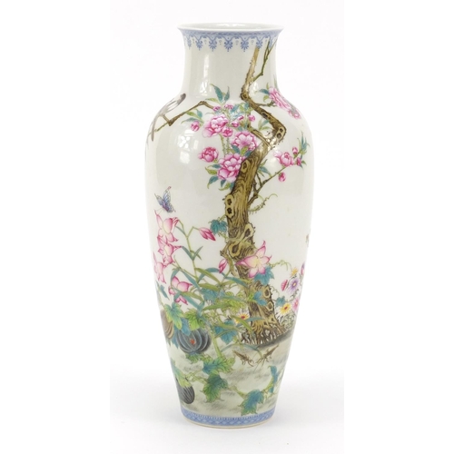 71 - Chinese porcelain vase, finely hand painted in the famille rose palette with birds, butterflies and ... 