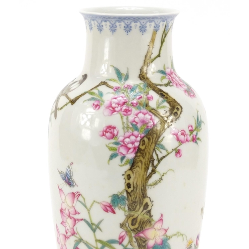 71 - Chinese porcelain vase, finely hand painted in the famille rose palette with birds, butterflies and ... 