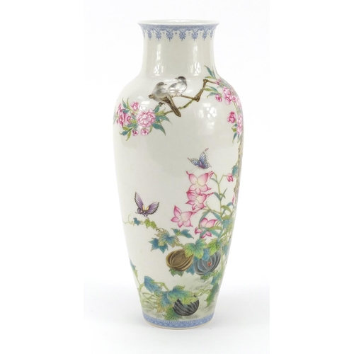 71 - Chinese porcelain vase, finely hand painted in the famille rose palette with birds, butterflies and ... 