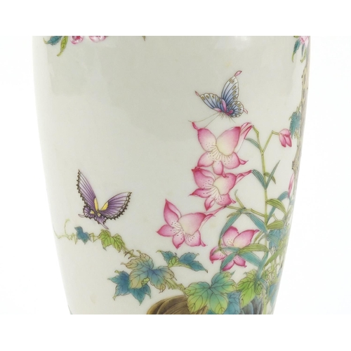 71 - Chinese porcelain vase, finely hand painted in the famille rose palette with birds, butterflies and ... 