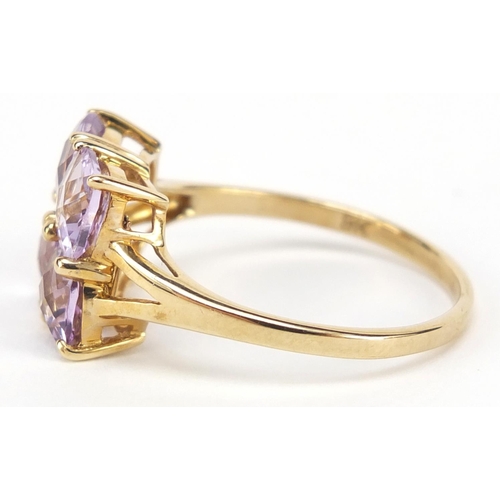 444 - 9ct gold amethyst cluster ring, size U, 3.2g