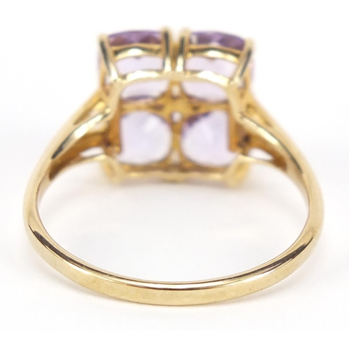 444 - 9ct gold amethyst cluster ring, size U, 3.2g