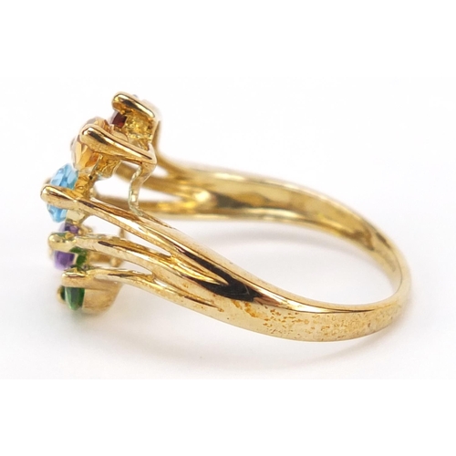 362 - 9ct gold multi gem ring, size P, 3.2g