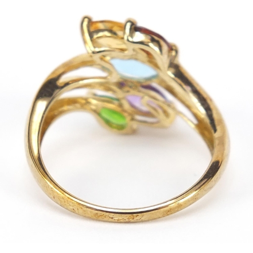 362 - 9ct gold multi gem ring, size P, 3.2g