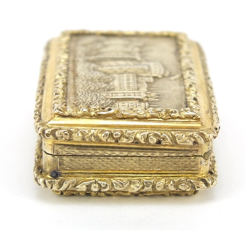 20 - Exceptional George III silver gilt castle top vinaigrette by John Thropp, the hinged lid finely deco... 