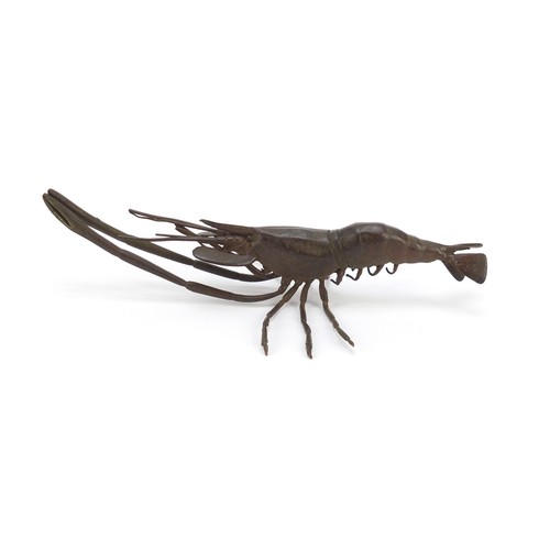 376 - Large Japanese patinated bronze shrimp, 13.5cm in length