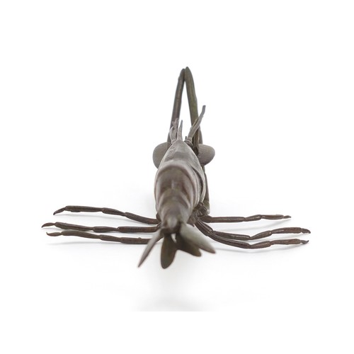 376 - Large Japanese patinated bronze shrimp, 13.5cm in length