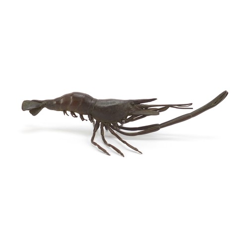 376 - Large Japanese patinated bronze shrimp, 13.5cm in length