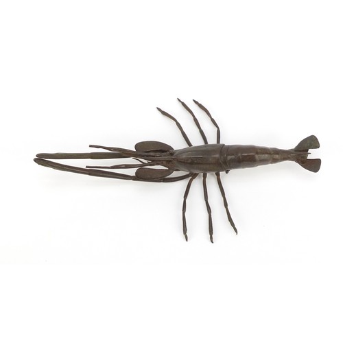 376 - Large Japanese patinated bronze shrimp, 13.5cm in length