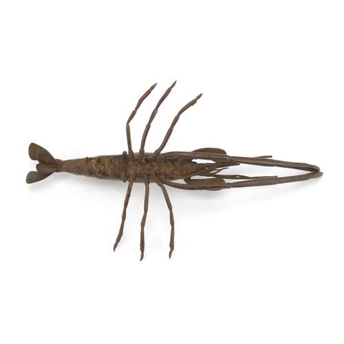 376 - Large Japanese patinated bronze shrimp, 13.5cm in length