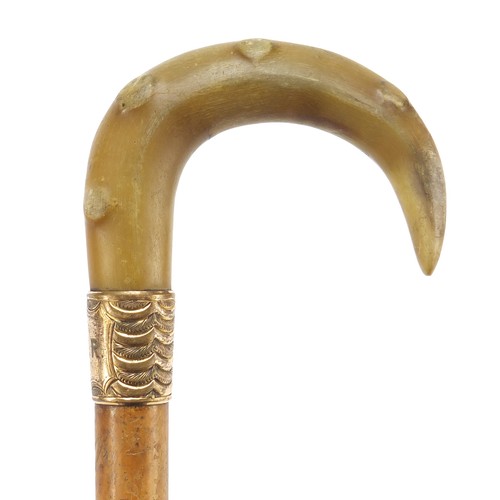 348 - Malacca walking stick with rhinoceros horn handle, 90cm in length