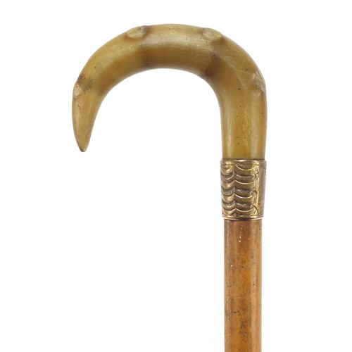 348 - Malacca walking stick with rhinoceros horn handle, 90cm in length