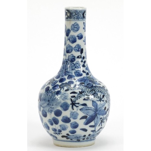 148 - Chinese blue and white porcelain vase hand painted with dragons amongst flowers, four figure charact... 