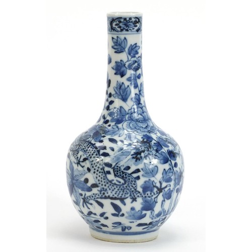 148 - Chinese blue and white porcelain vase hand painted with dragons amongst flowers, four figure charact... 