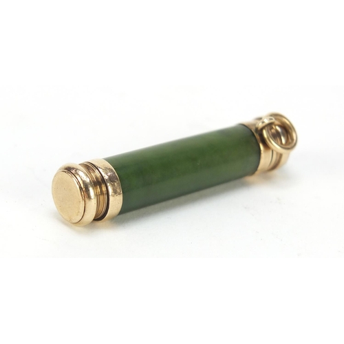 280 - Good unmarked gold, nephrite and diamond set propelling pencil in the style of Fabergé, 4.5cm in len... 