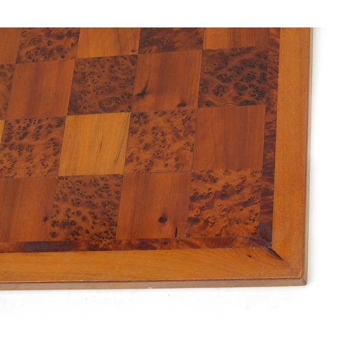 900 - Large birds eye maple and yew chess board, 60cm x 60cm