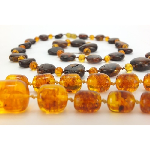 1548 - Amber coloured bead necklaces and loose beads, approximate weight 158.0g