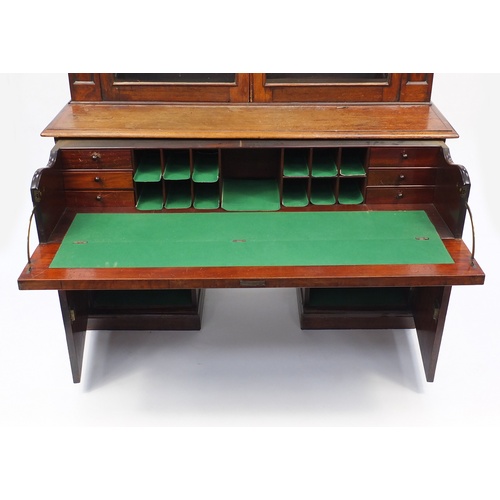 2180 - Victorian mahogany secretaire bookcase, with a pair of glazed doors above a secretaire drawer and a ... 