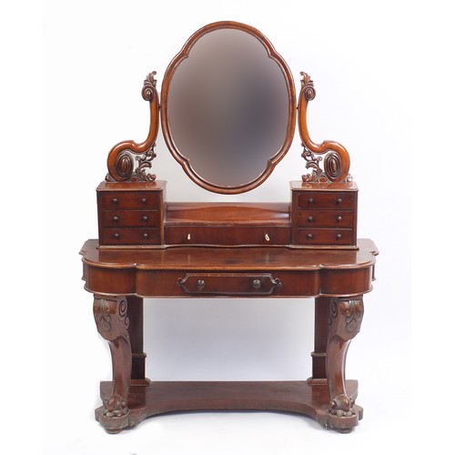 2194 - Victorian mahogany dressing table with swing mirror back and a series of drawers, 160cm H x 120cm W ... 