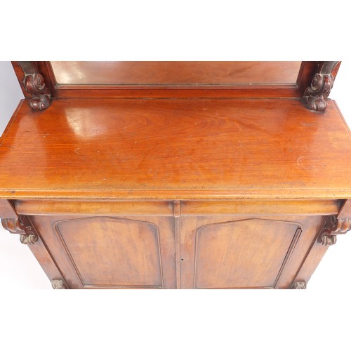 2189 - Victorian mahogany chiffonier with mirrored back above a frieze drawer and pair of cupboard doors, 1... 