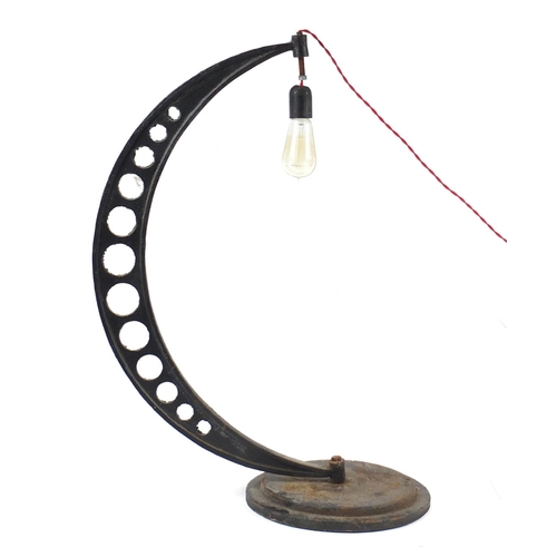 829 - Industrial black painted wrought iron lamp, 78cm high