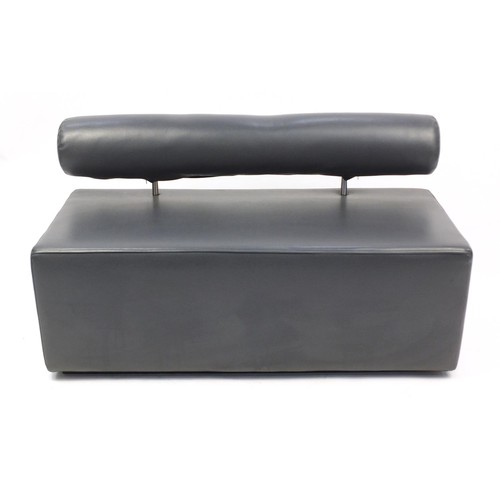 2199 - Contemporary two seater settee with grey upholstery, 74cm H x 117cm W x 57cm D