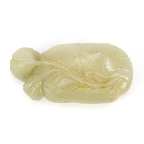 82 - Good Chinese carved celadon jade lotus flower brush washer, 9.5cm wide