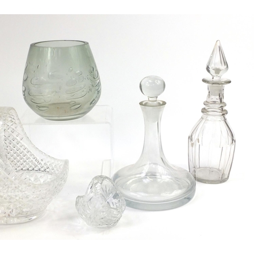 2482 - Cut crystal and glassware including two crystal ice buckets, ship's decanters and a fruit basket, th... 