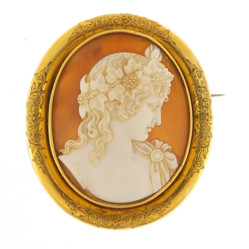 24 - Good Victorian cameo brooch with unmarked gold mount engraved with flowers, (tests as 15ct+ gold) 5.... 
