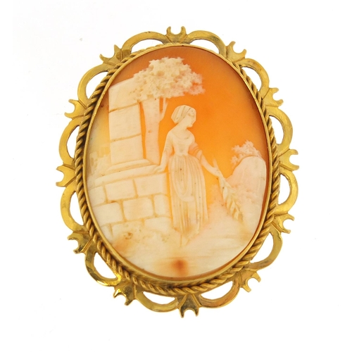 25 - Cameo brooch with 9ct gold mount, depicting a female with wheat, 5cm x 4.2cm, 14.8g